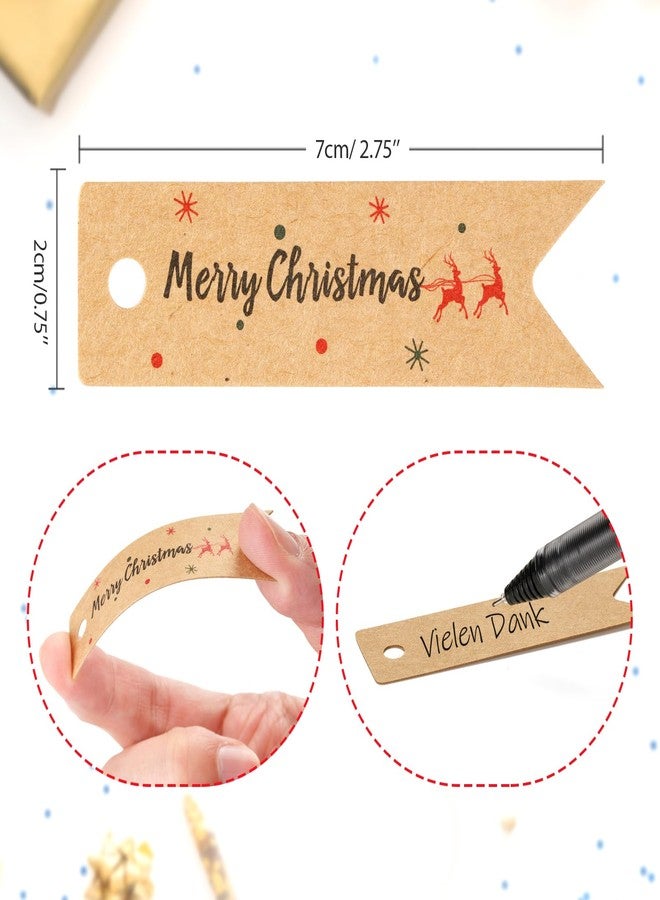 Festiko® 100 Pcs Merry Christmas Gift Tags with Twine Kraft Paper (2 x 7 cm), Xmas Tags for Gift Wrapping, Christmas Labels with String - Image 2